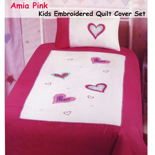 Quilt Covers Amia Hearts Embroidered Quilt Cover Set Single