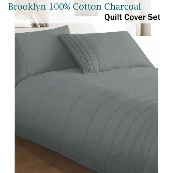 Quilt Covers Brooklyn Charcoal Quilt Cover Set King