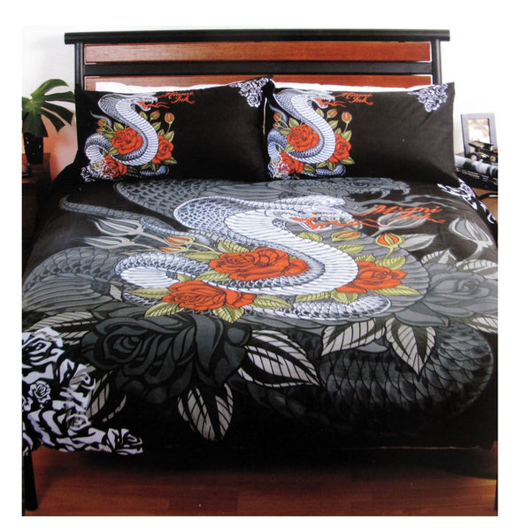 Quilt Covers Miami Ink Cobra Black Quilt Cover Set Single