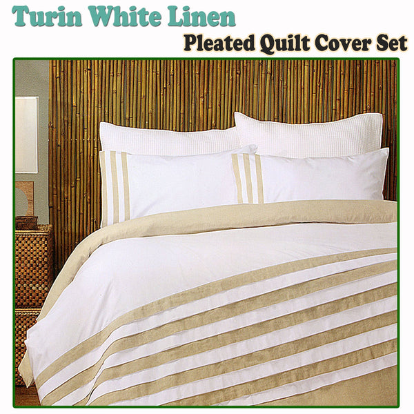 Quilt Covers Turin White Linen Quilt Cover Set King