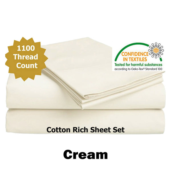 Sheets Accessorize 1100Tc Cotton Rich Sheet Set Cream King