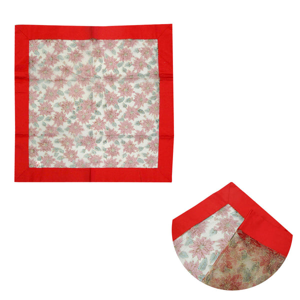 Seasonal Decorations Christmas Red Joyful Floral Sheer Organza Glitter Table Cloth Topper 90 X Cm