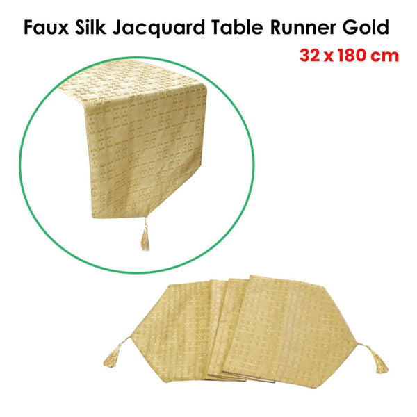 Table Runners Faux Silk Jacquard Table Runner Gold 32 X 120 Cm