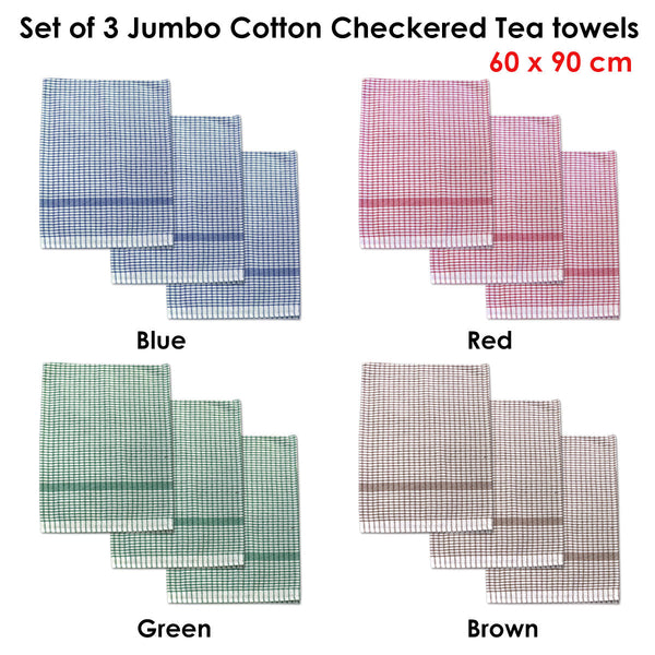 Tea Towels & Dishcloths Set Of 3 Jumbo Cotton Checkered Tea Towels 60 X 90 Cm Red