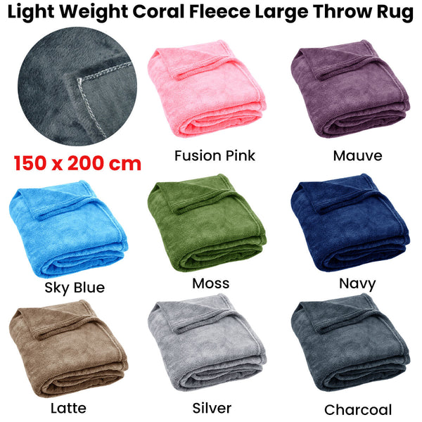 Throws & Afghans Light Weight Coral Fleece Throw Rug 150X200 Cm