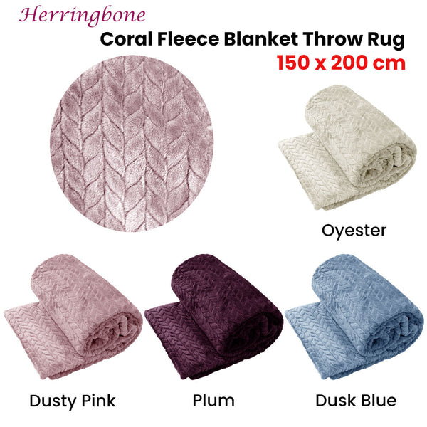 Blankets Herringbone Coral Fleece Blanket Throw Rug 150X200 Cm Oyester