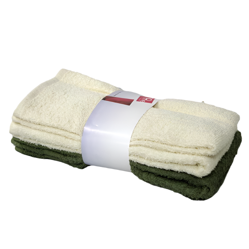 Towels & Washcloths Set Of 4 Budget Cotton Hand Towels 42 X 67 Cm Olive Cream