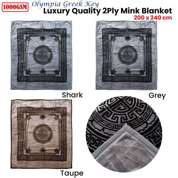 Blankets 1000Gsm Olympia Greek Key Luxury Quality 2 Ply Mink Blanket Queen