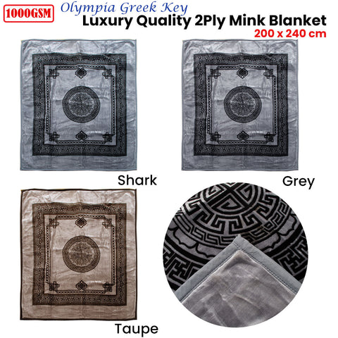 1000Gsm Olympia Greek Key Luxury Quality 2 Ply Mink Blanket Queen