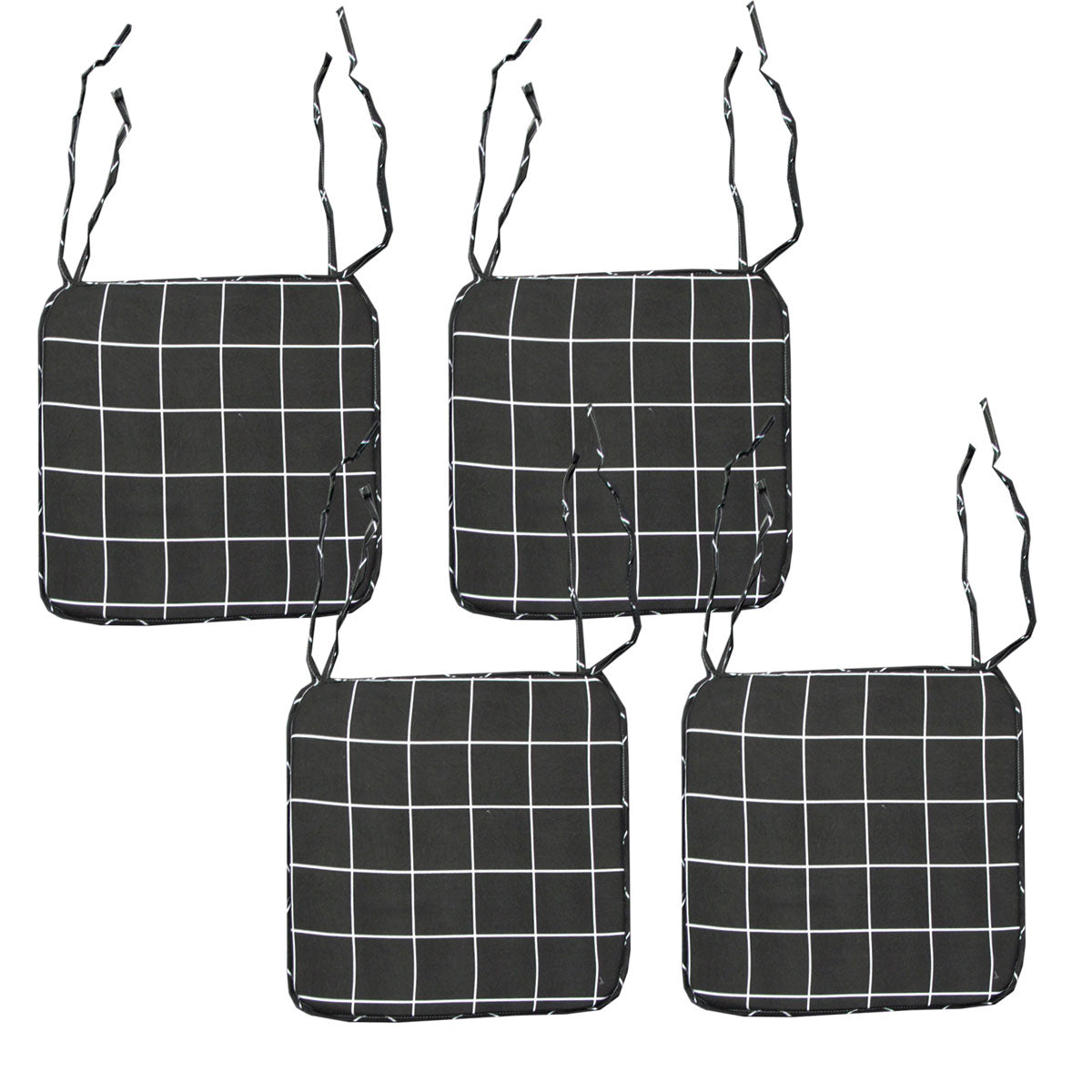 Cushions & Decorative Pillows Set Of 4 Square Chair Pads With Ties Checkered Charcoal