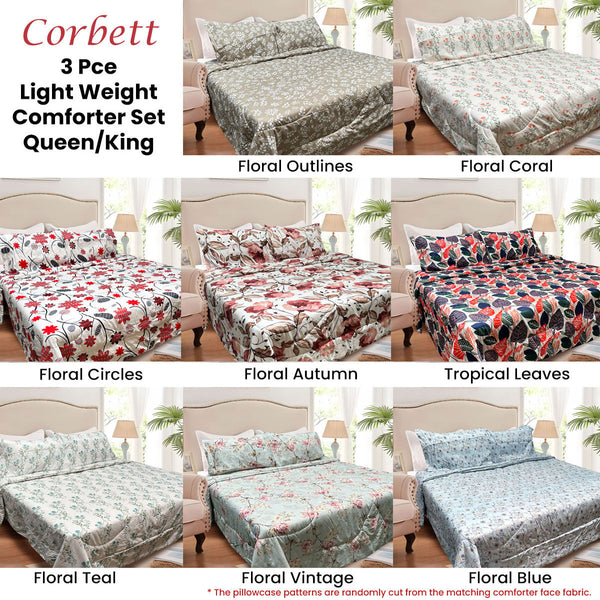 Comforter Sets Queen Hotel Living 3 Pce Light Weight Comforter Set Queen/King Corbett Floral Blue