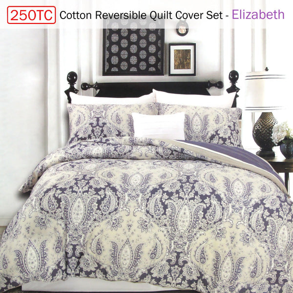 Quilt Covers 250Tc Cotton Reversible Quilt Cover Set Elizabeth Queen