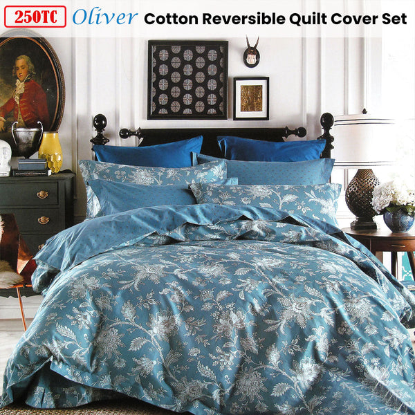 Quilt Covers 250Tc Oliver Cotton Reversible Quilt Cover Set