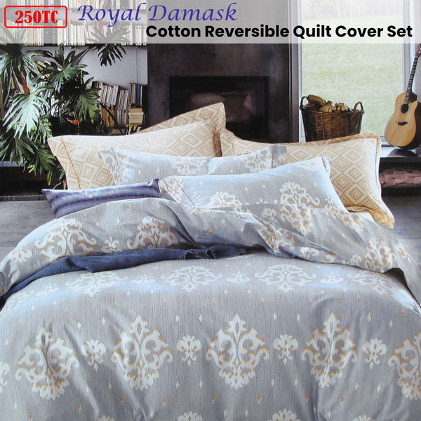 Quilt Covers 250Tc Royal Damask Cotton Quilt Cover Set Queen