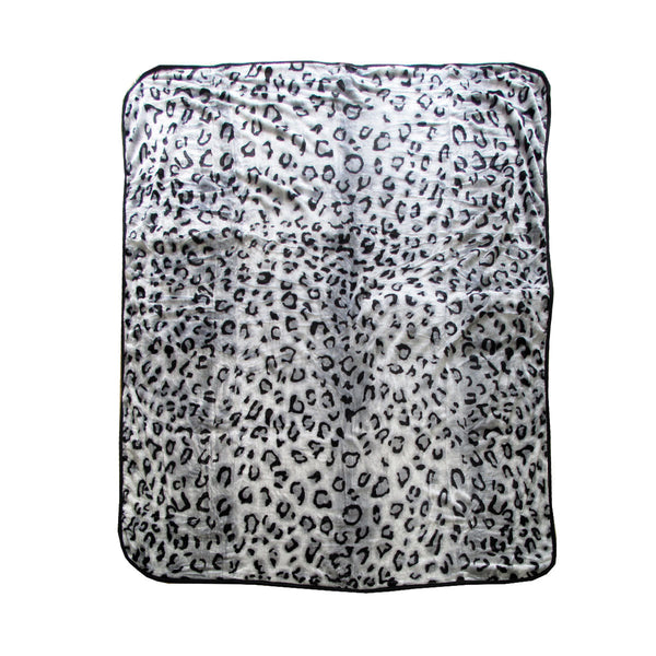 Blankets 375Gsm 1 Ply Animal Print Faux Mink Blanket Queen 200X240 Cm Snow Leopard