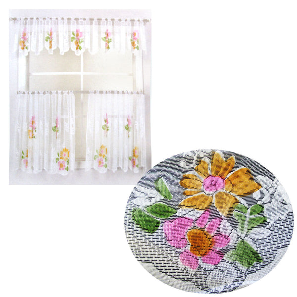 Curtains & Drapes 3 Pce Cafe Blooms Lace Kitchen Curtain Set