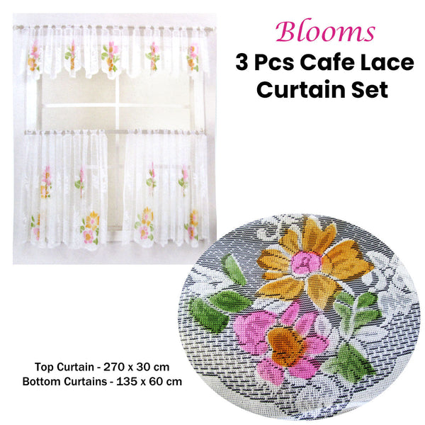 Curtains & Drapes 3 Pce Cafe Blooms Lace Kitchen Curtain Set