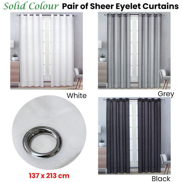 Curtains & Drapes Pair Of Solid Colour Sheer Eyelet Curtains 137 X 213 Cm Black