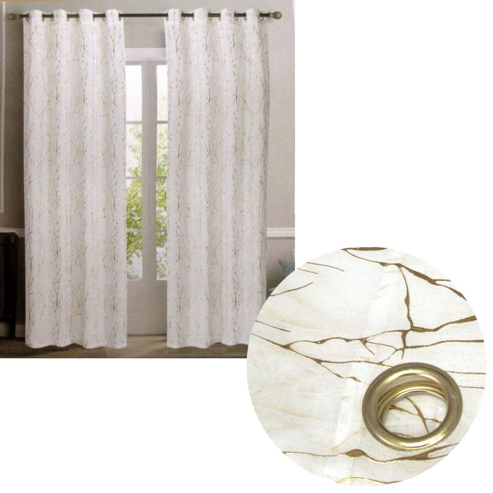 Curtains & Drapes Pair Of Sheer Eyelet Curtains White With Gold Foils 137 X 213 Cm