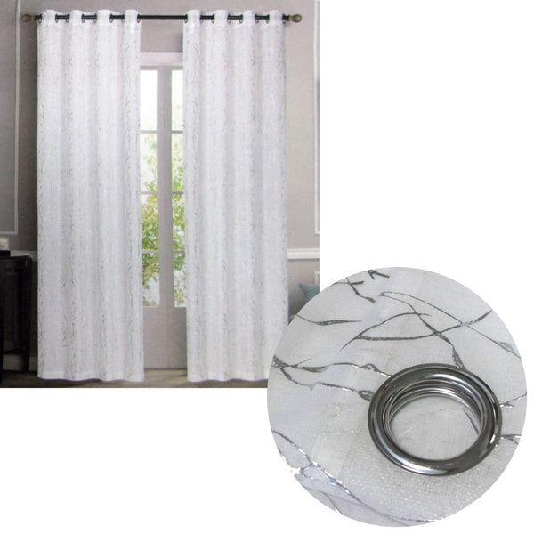 Pair Of Sheer Eyelet Curtains White With Silver Foils 137 X 213 Cm