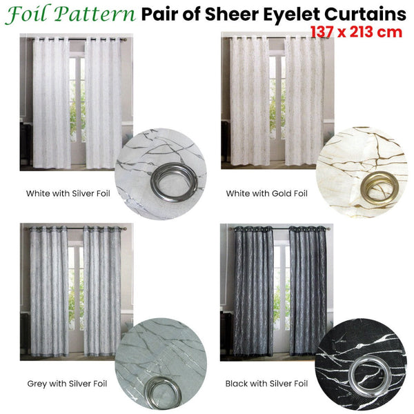 Curtains & Drapes Pair Of Sheer Eyelet Curtains White With Silver Foils 137 X 213 Cm