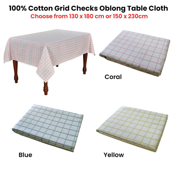 Table Cloths Cotton Grid Checks Oblong Table Cloth Coral 130 X 180Cm