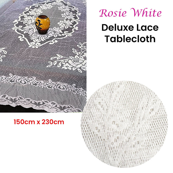 Table Cloths Rosie White Large Deluxue Lace Rectangle Tablecloth 150Cm X 230Cm 6 To 8 Seaters