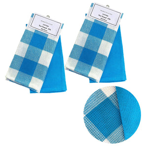 Tea Towels & Dishcloths Set Of 4 Cotton Waffle Checkered & Plain Dyed Tea Towels 50Cm X 70Cm