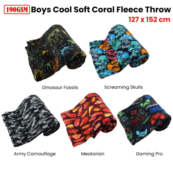 Throws & Afghans 190Gsm Boys Cool Ultra Soft Coral Fleece Throw 127 X 152Cm Meatarian