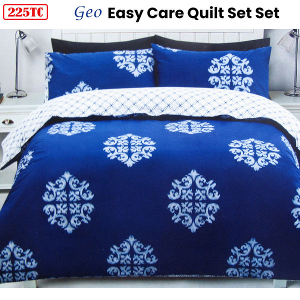 Quilt Covers 225Tc Geo Damask Cotton Rich Easy Care Quilt Cover Set King