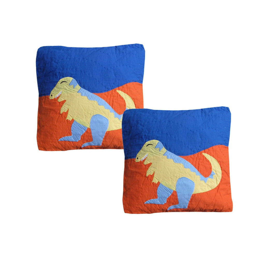 Pack Of 2 Dinosaur Embroidered Quilted Cushion Covers 43 X Cm