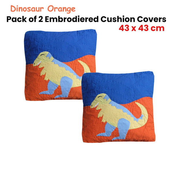 Cushions & Decorative Pillows Pack Of 2 Dinosaur Embroidered Quilted Cushion Covers 43 X Cm