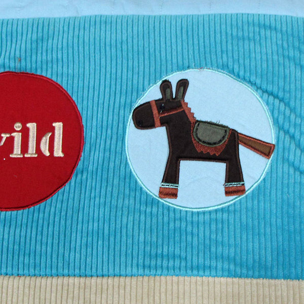 Blankets Happy Kids Wild West Blue Embroidered Comforter With Bonus Cushion