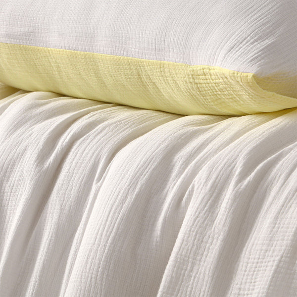 Quilt Covers Vintage Design Homewares Hugo Reversible White Butter Cotton Gauze Quilt Cover Set