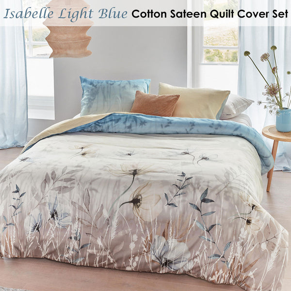 Quilt Covers Bedding House Isabelle Light Blue Cotton Sateen Quilt Cover Set