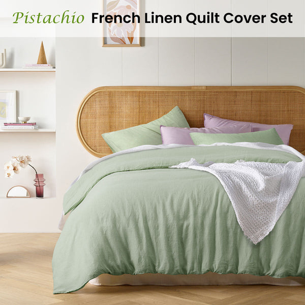 Quilt Covers Vintage Design Homewares Pistachio French Linen Quilt Cover Set