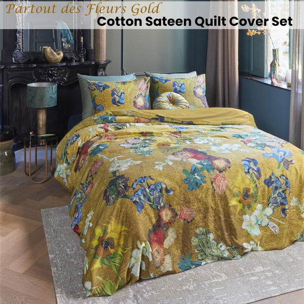 Quilt Covers Bedding House Van Gogh Partout Des Fleurs Gold Cotton Sateen Quilt Cover Set