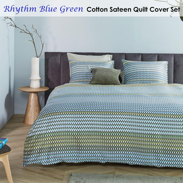 Bedding House Rhythm Blue Green Cotton Sateen Quilt Cover Set