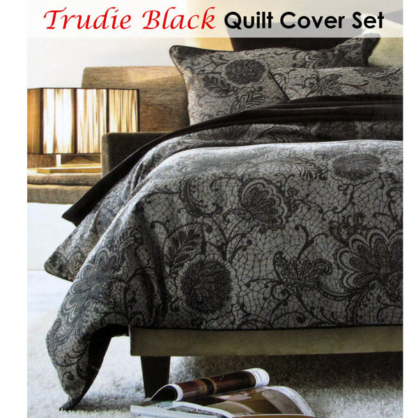 Quilt Covers Accessorize Trudie Black Jacquard Quilt Cover Set Single