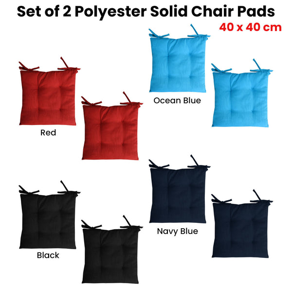 Set Of 2 Outdoor Polyester Solid Chair Pads 40 X 40Cm Black