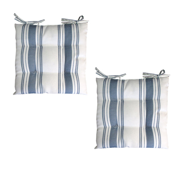 Patio Furniture Cushions & Pads Set Of 2 Outdoor Polyester Striped Chair Pads 40 X 40Cm White Blue