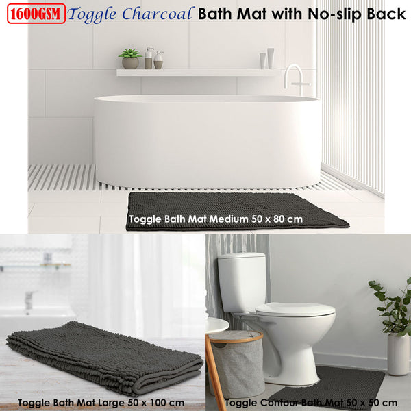 Bath Mats, Rugs & Toilet Covers Toggle Microfiber Bath Mat Contoured Charcoal