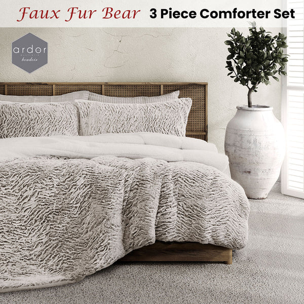 Comforter Sets Queen Ardor Faux Fur Bear 3 Piece Comforter Set