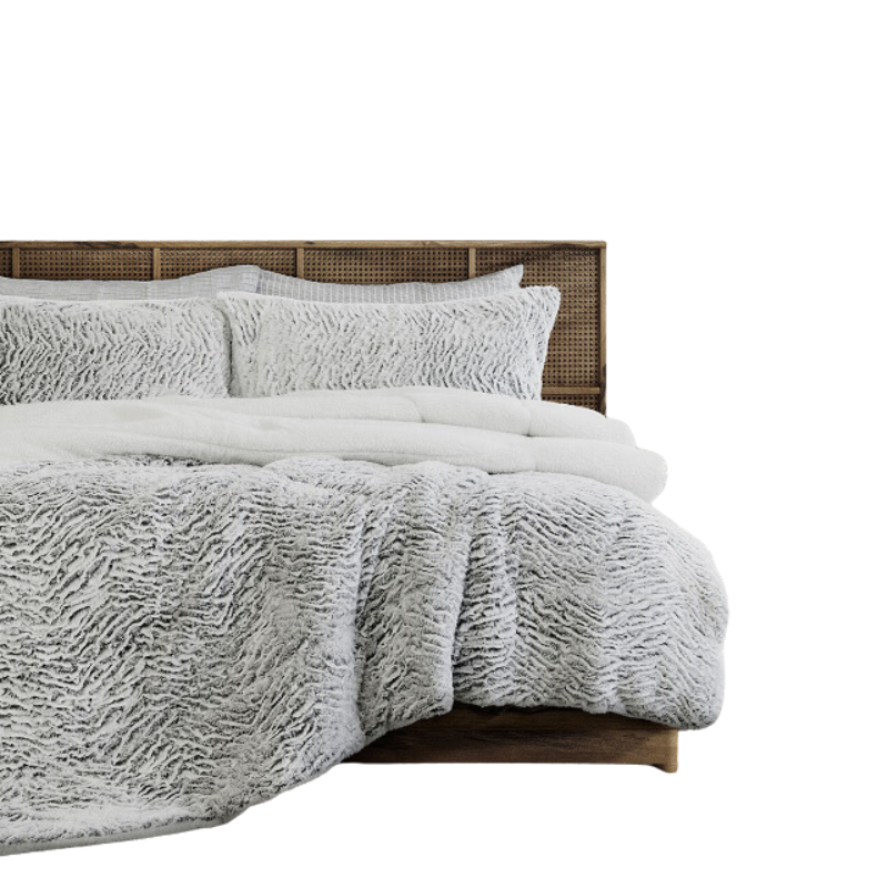 Comforter Sets Queen Ardor Faux Fur Silver 3 Piece Comforter Set