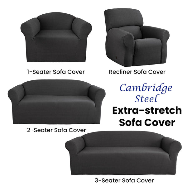 Slipcovers Elan Cambridge Extra Stretch Couch Cover Steel One Seater Recliner