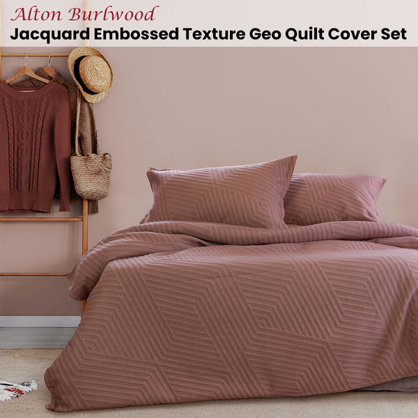 Quilt Covers Ardor Alton Burlwood Jacquard Embossed Texture Geo Quilt Cover Set