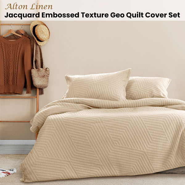 Quilt Covers Ardor Alton Linen Jacquard Embossed Texture Geo Quilt Cover Set