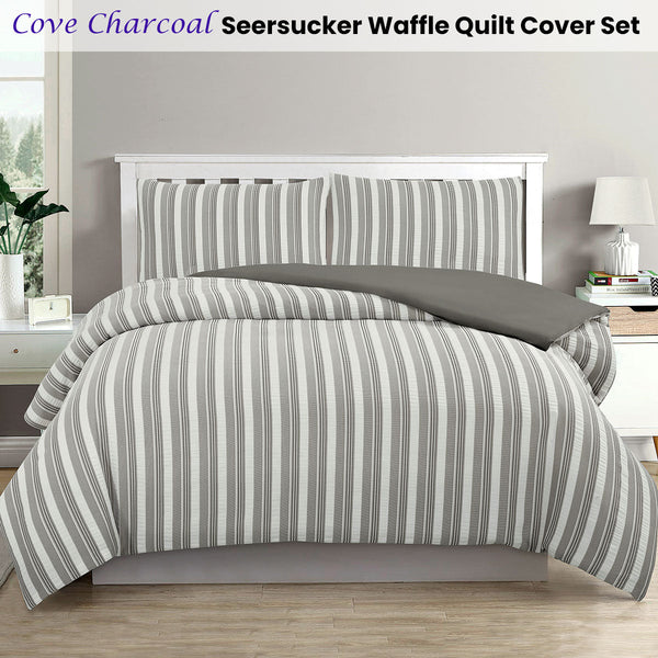 Quilt Covers Ardor Cove Charcoal Seersucker Waffle Quilt Cover Set