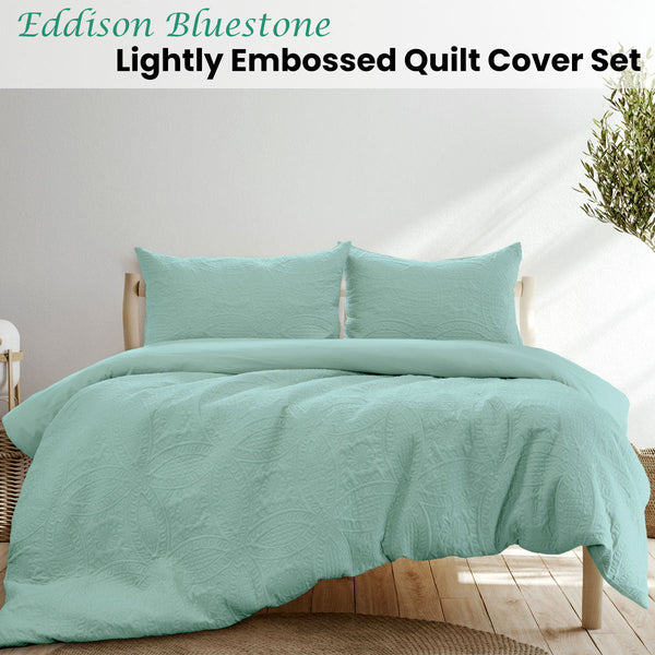 Quilt Covers Ardor Eddison Bluestone Light Quilted Embossed Cover Set Queen