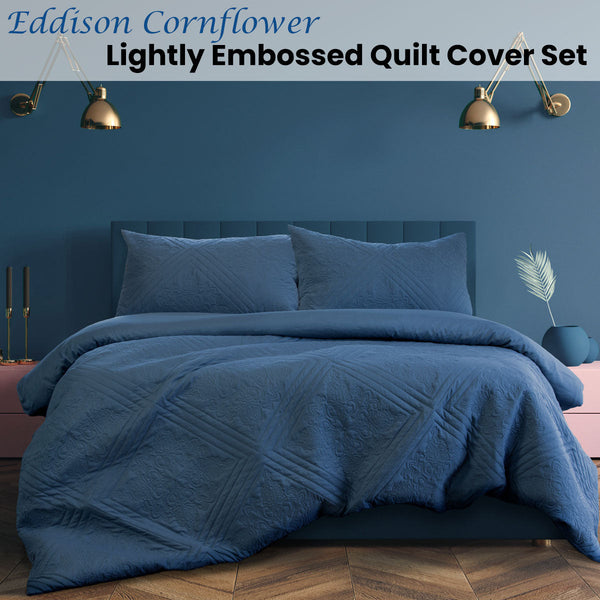 Quilt Covers Ardor Eddison Cornflower Light Quilted Embossed Cover Set